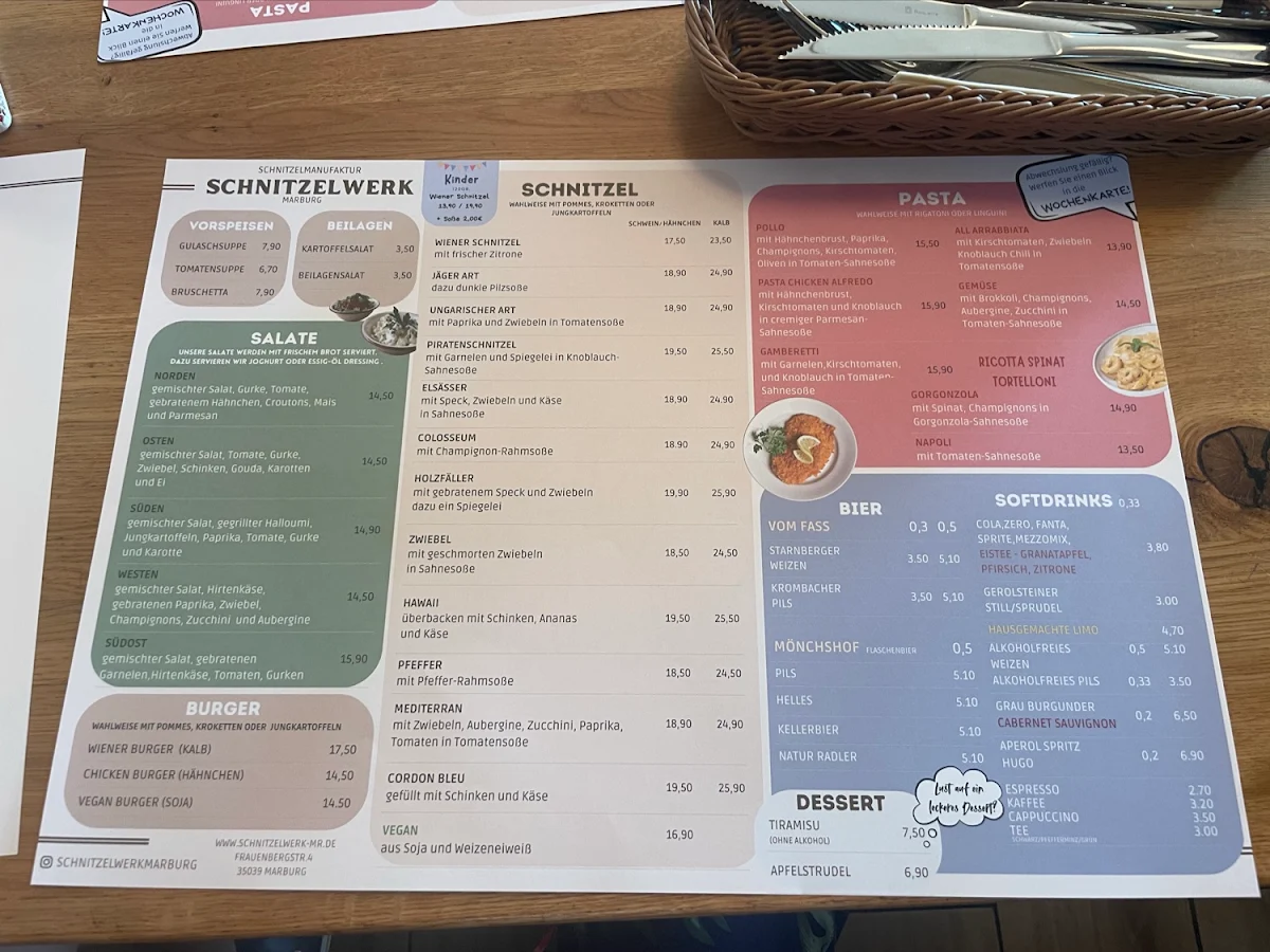 Speisekarte, Schnitzelwerk