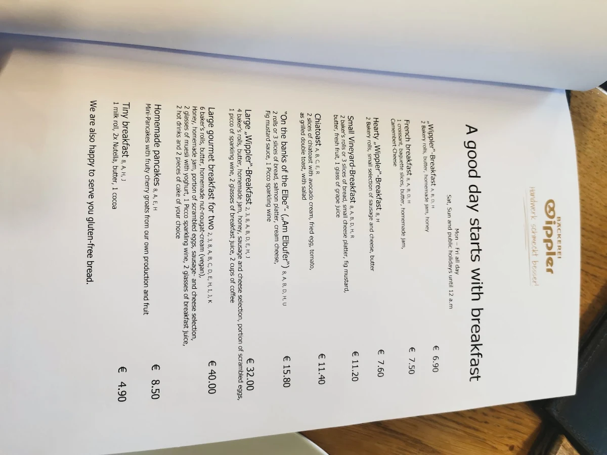 Speisekarte, Bäckerei Wippler GmbH