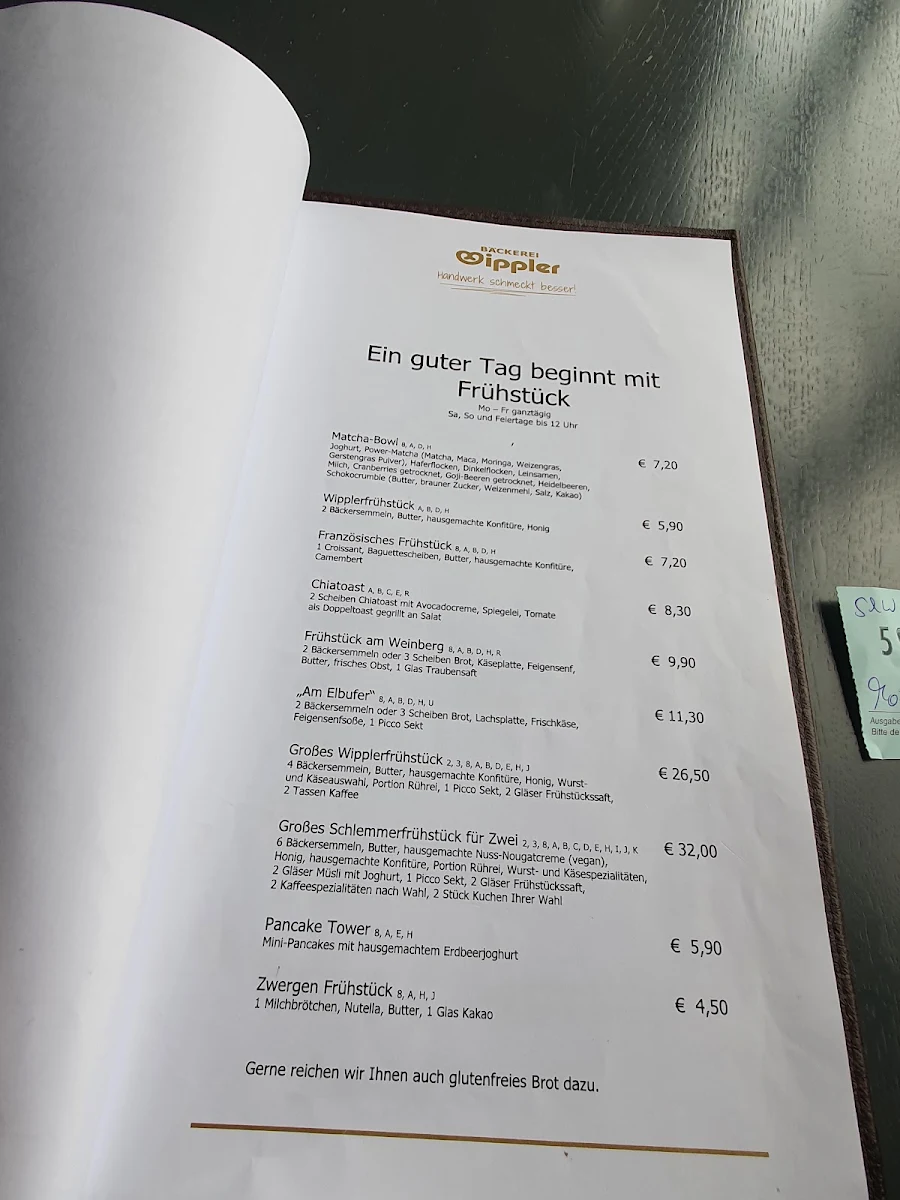 Speisekarte, Bäckerei Wippler GmbH