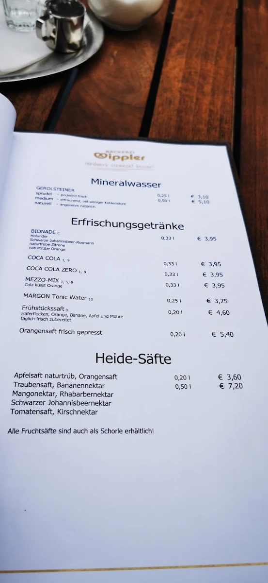 Speisekarte, Bäckerei Wippler GmbH