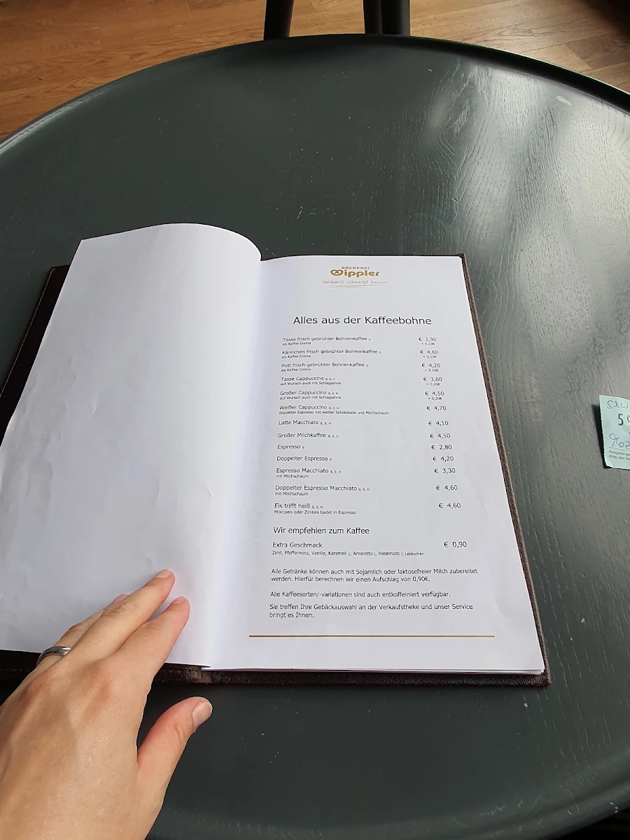 Speisekarte, Bäckerei Wippler GmbH