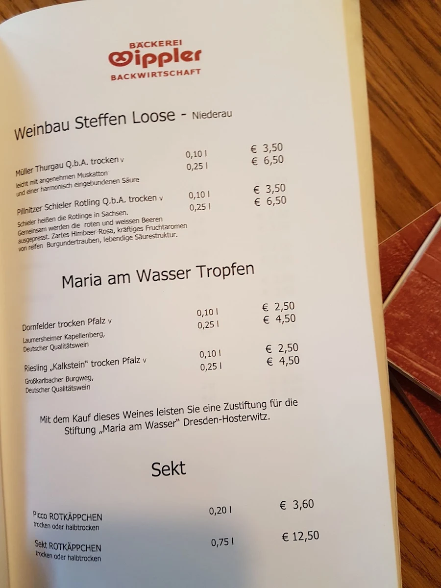 Speisekarte, Bäckerei Wippler GmbH