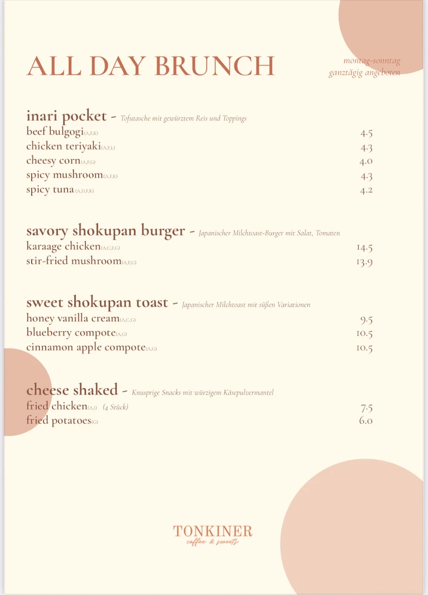 Speisekarte, Tonkiner Café