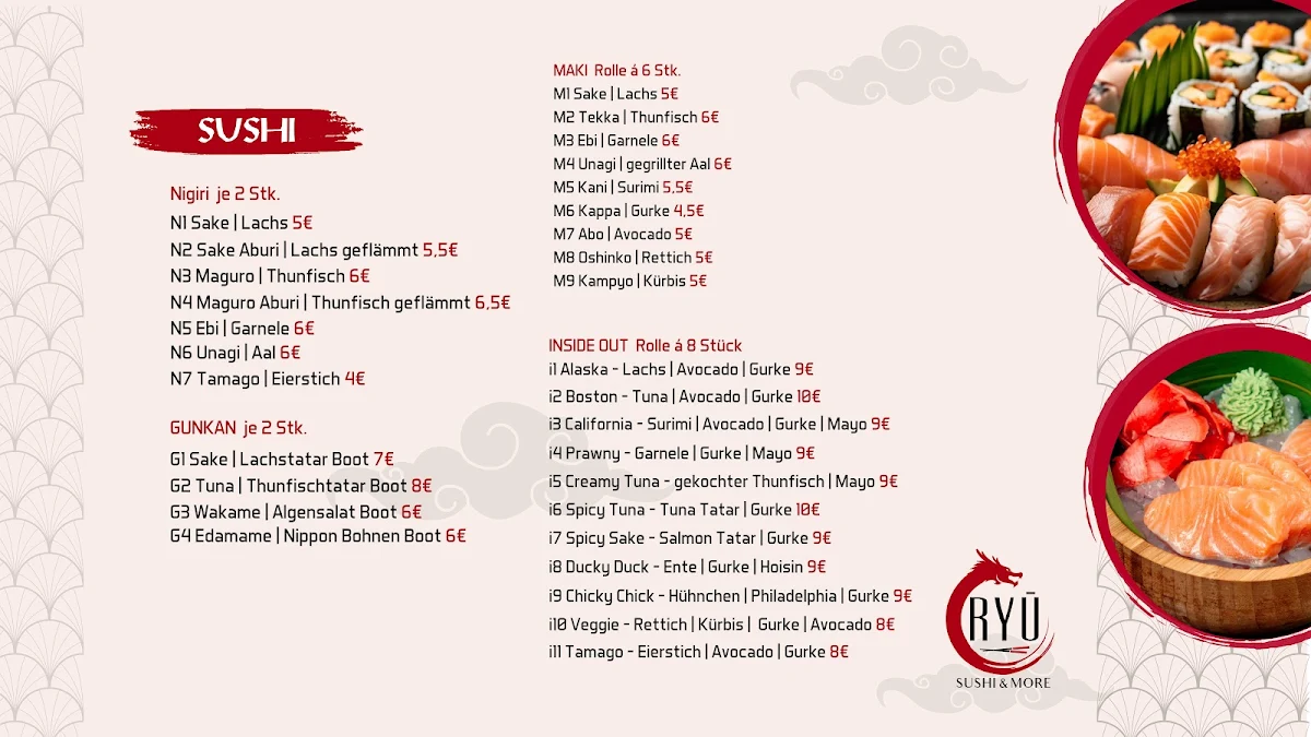 Speisekarte, RYŪ - Sushi & More