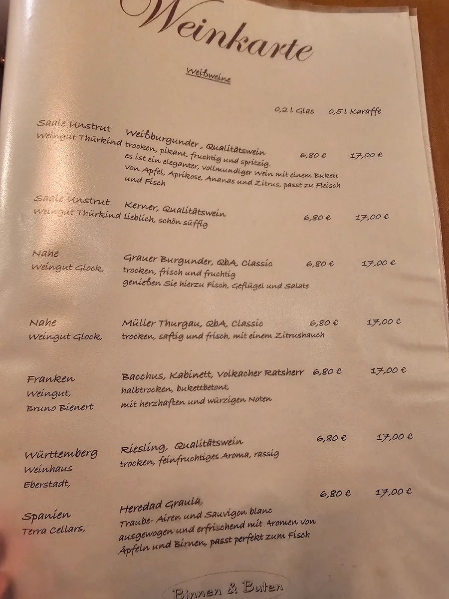 Speisekarte, Binnen un Buten