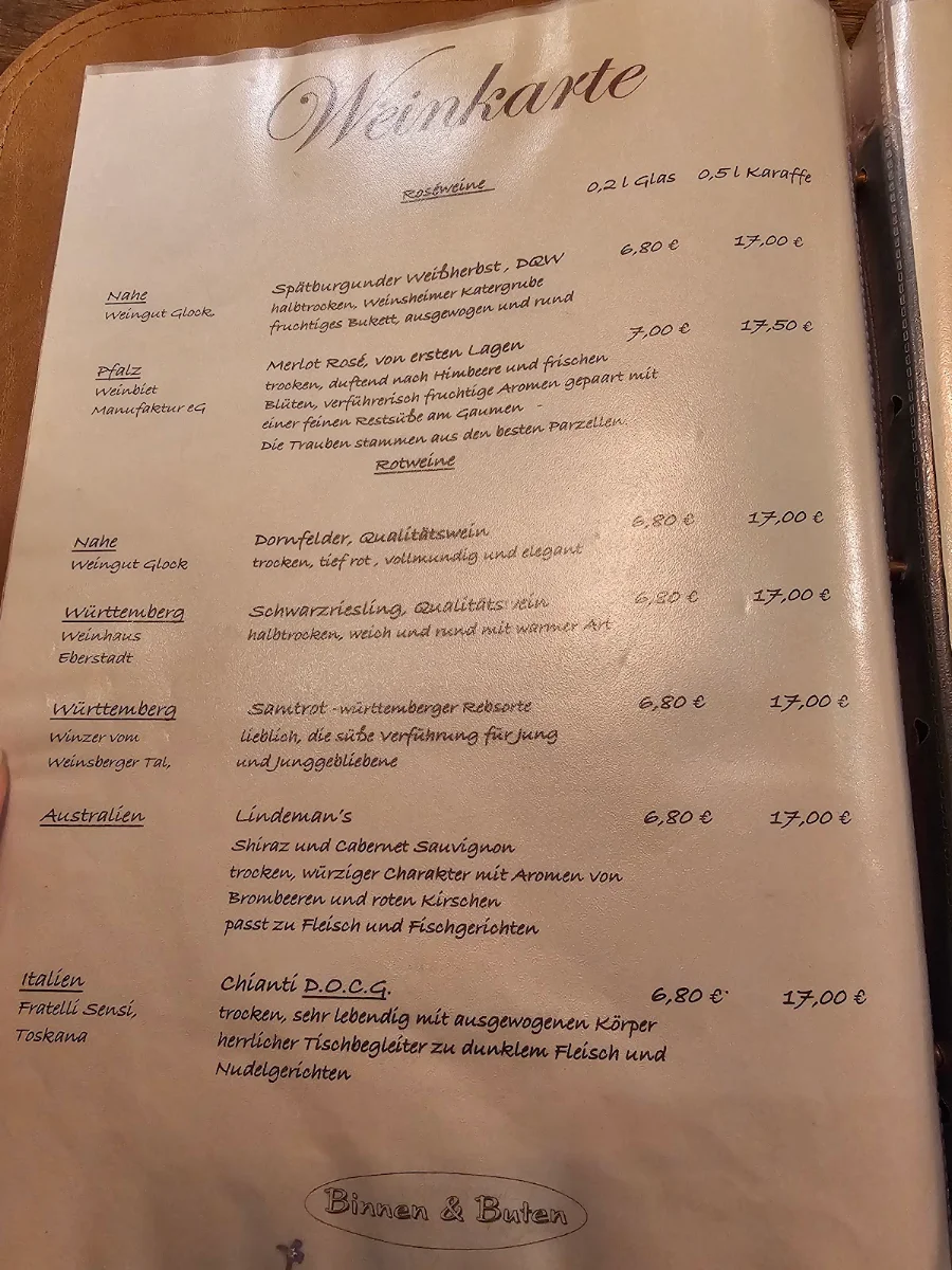 Speisekarte, Binnen un Buten