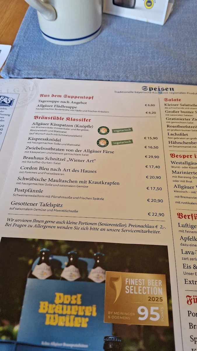 Speisekarte, Bräustüble und Hotel zur Post