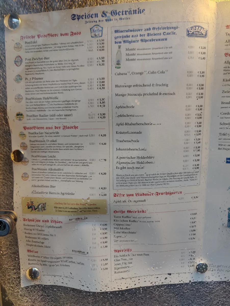 Speisekarte, Bräustüble und Hotel zur Post