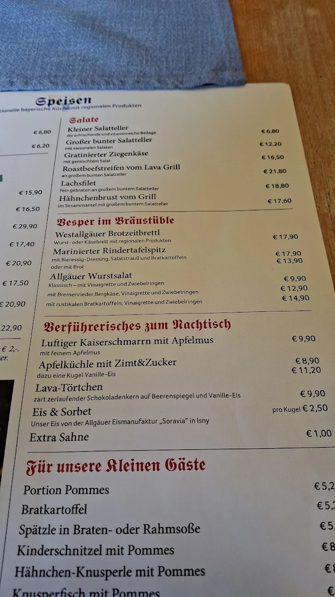 Speisekarte, Bräustüble und Hotel zur Post