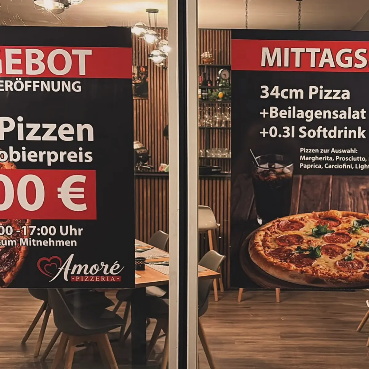 Speisekarte, Pizzeria Amoré