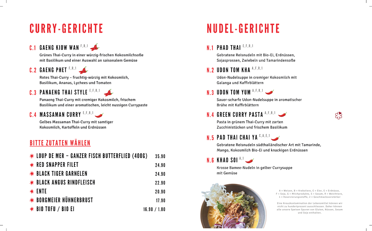 Speisekarte, Sun - Thai Restaurant
