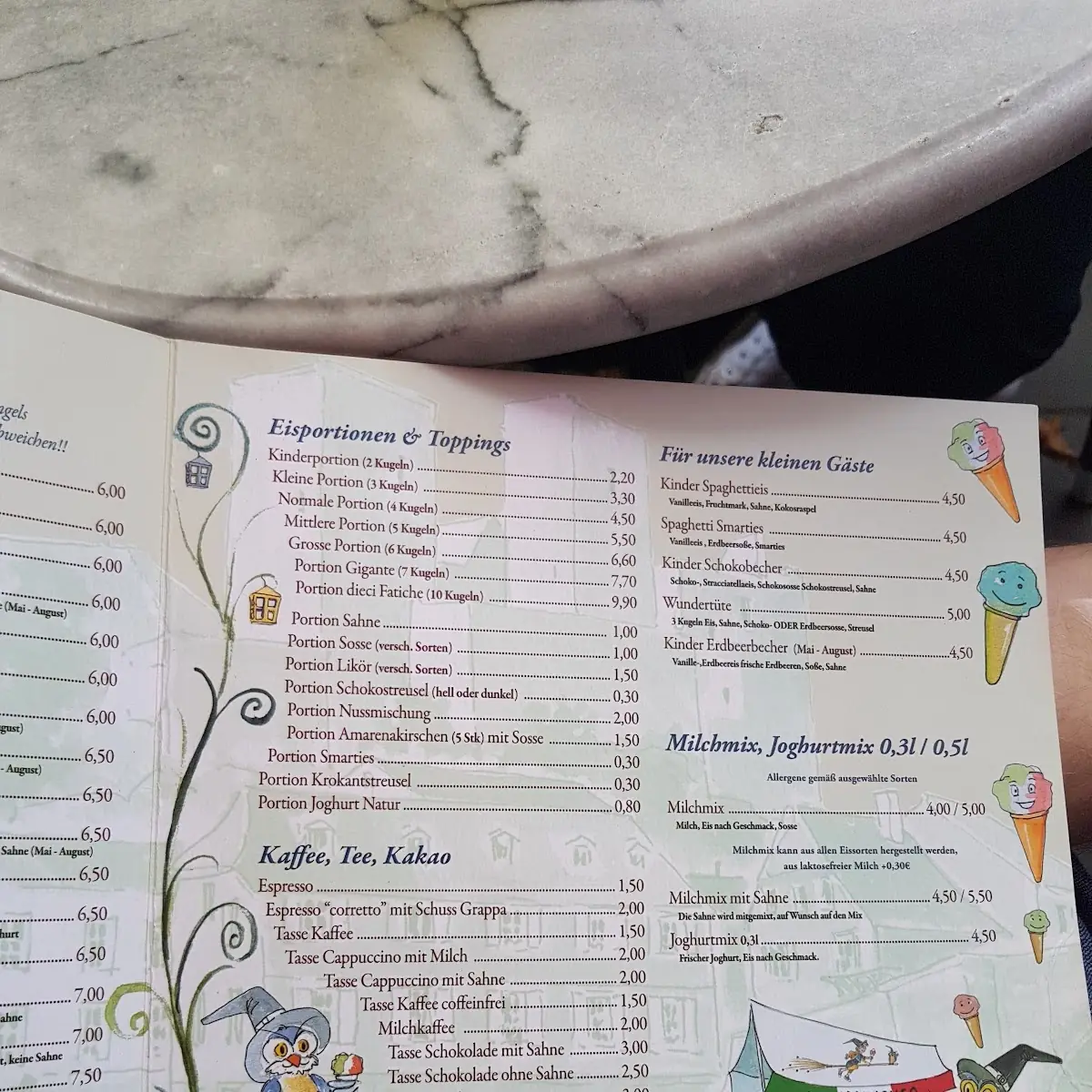Speisekarte, Eiscafé Mancuso
