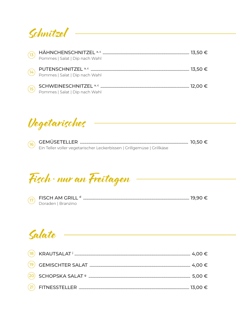 Speisekarte, DESETKA GRILL