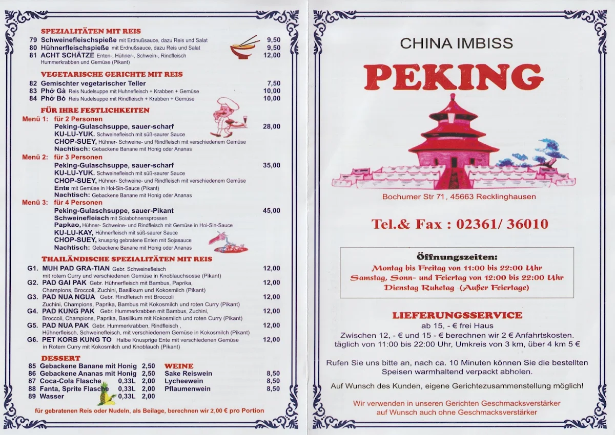 Speisekarte, China-Imbiss Peking
