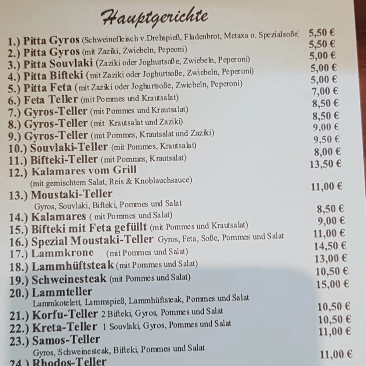 Speisekarte, Moustaki