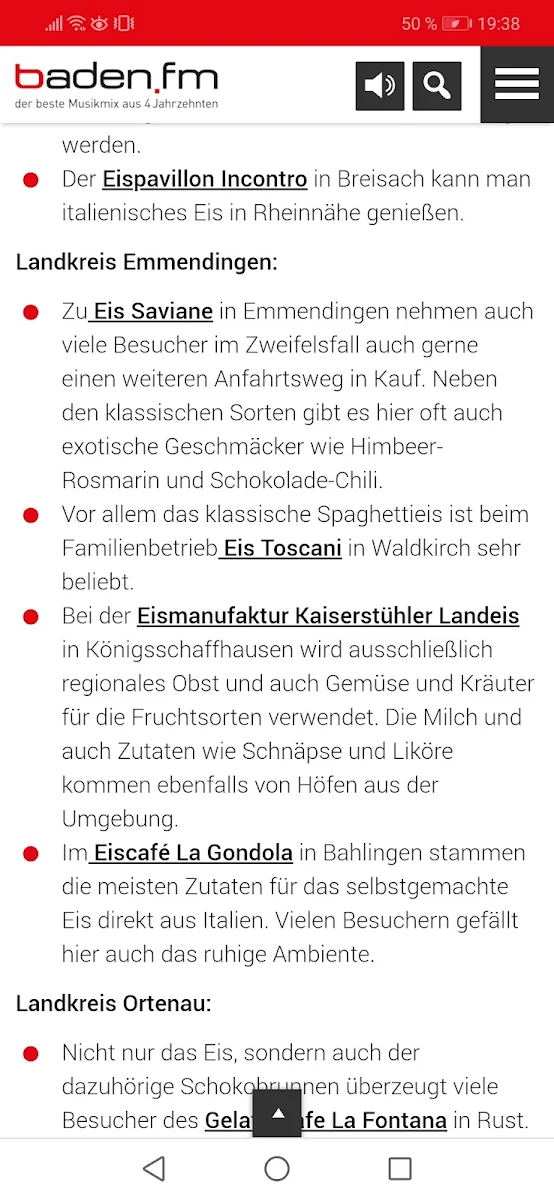 Speisekarte, Eiscafé La Gondola