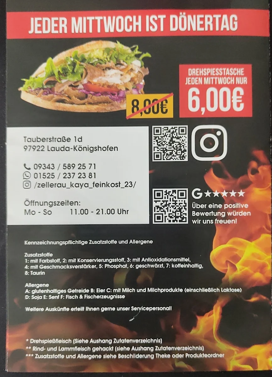 Speisekarte, Kaya Döner Lauda