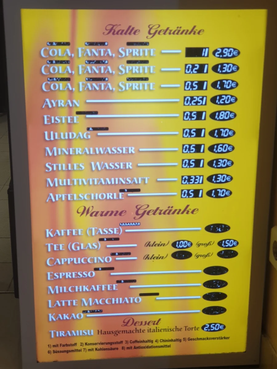 Speisekarte, Pizzeria Alte Forno