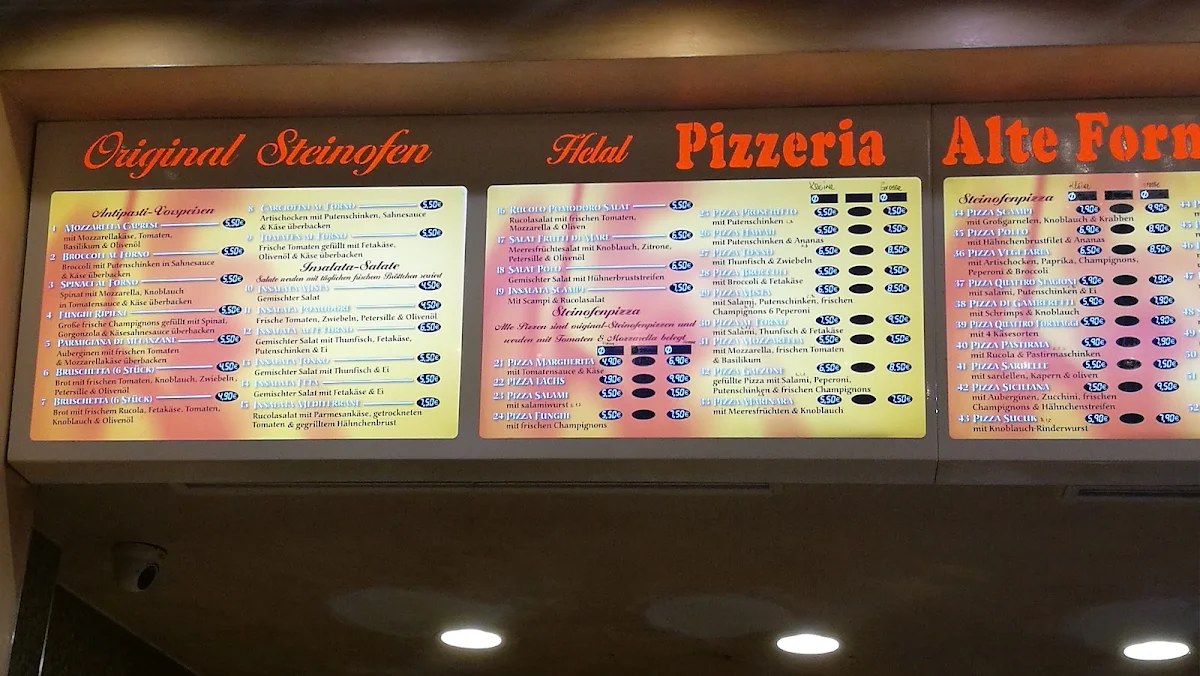 Speisekarte, Pizzeria Alte Forno