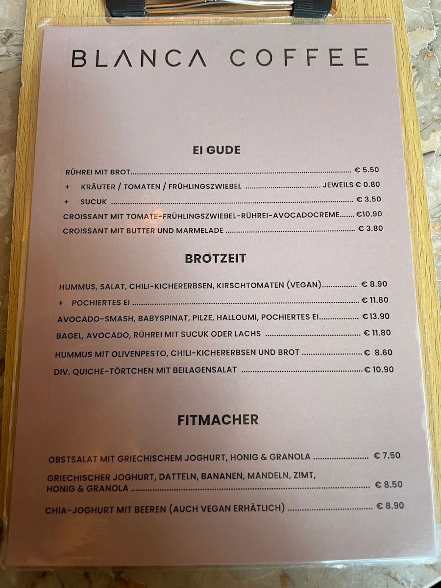 Speisekarte, Blanca Coffee