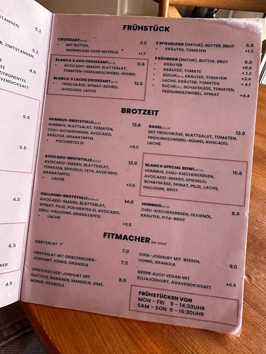 Speisekarte, Blanca Coffee