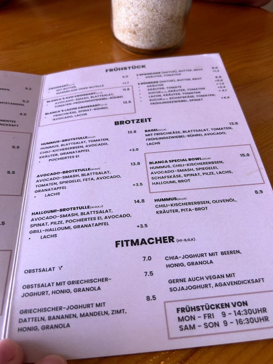 Speisekarte, Blanca Coffee