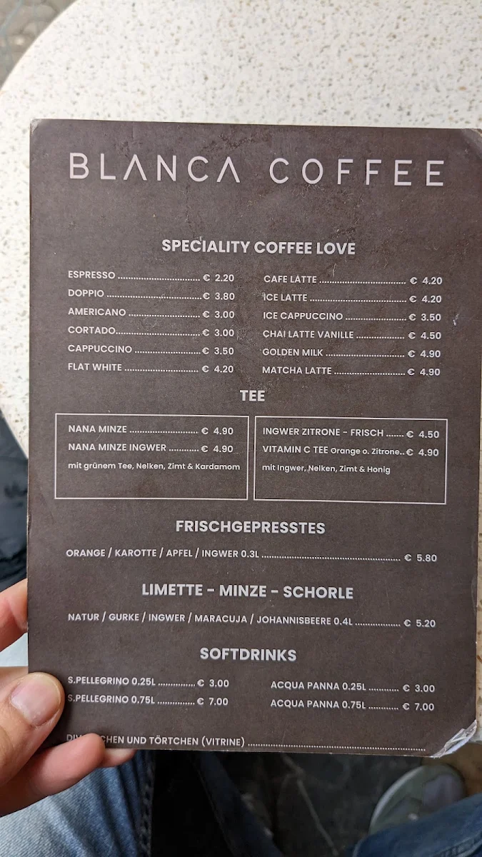 Speisekarte, Blanca Coffee