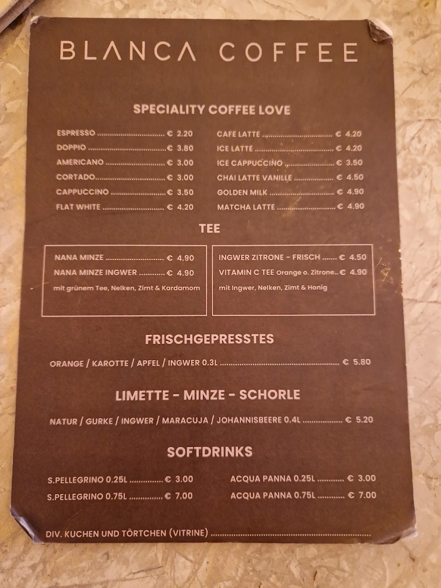 Speisekarte, Blanca Coffee