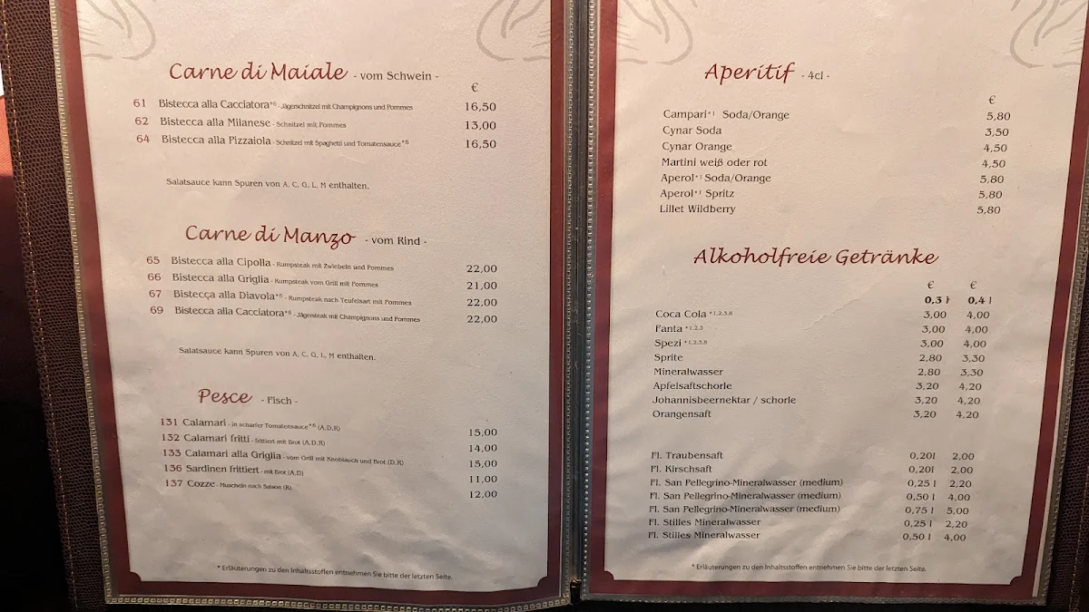 Speisekarte, Pizzeria Zum Schwanen