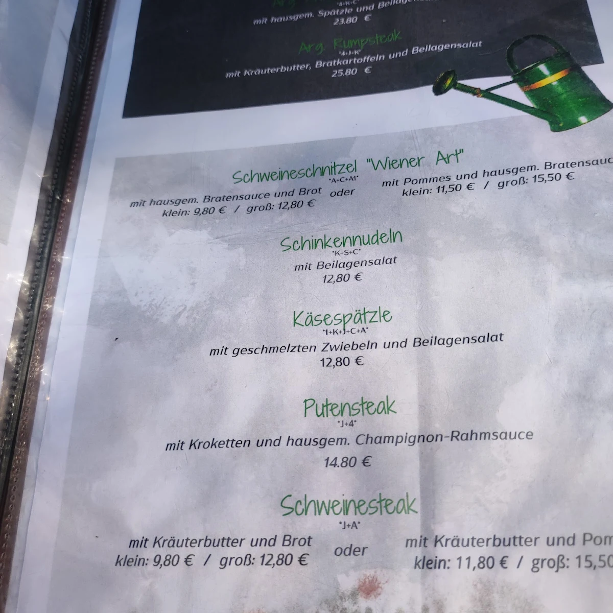 Speisekarte, Dammwegklause