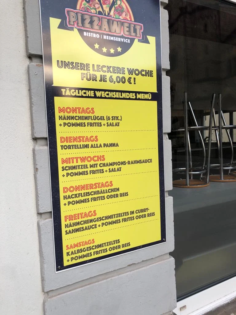 Speisekarte, Pizzawelt