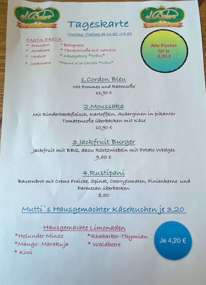 Speisekarte, El Bolero Kehl