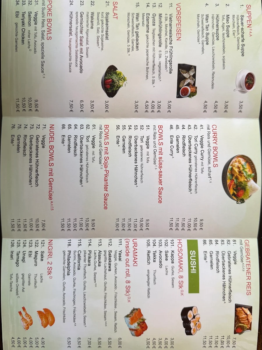 Speisekarte, Sushi&Bowls