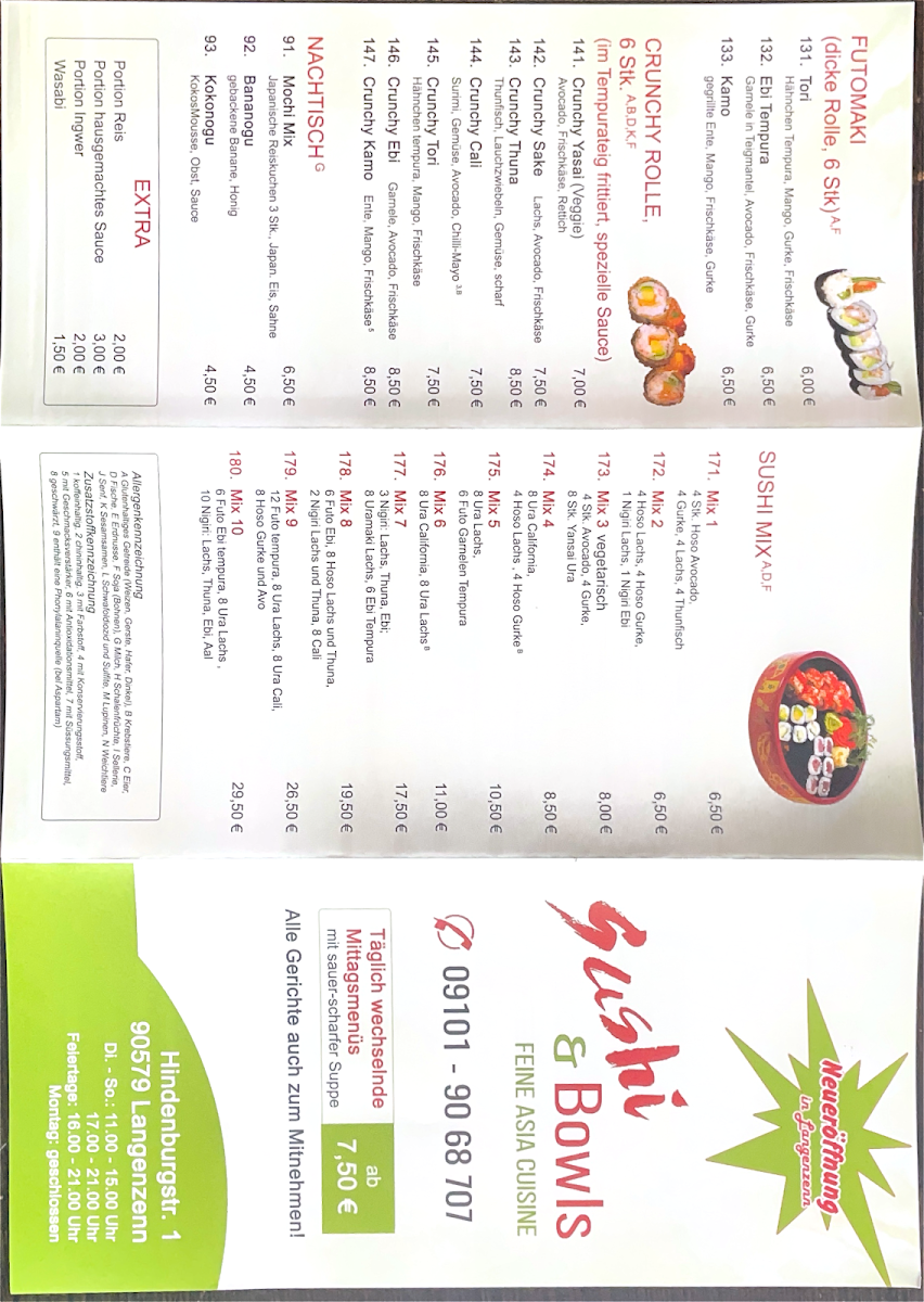 Speisekarte, Sushi&Bowls
