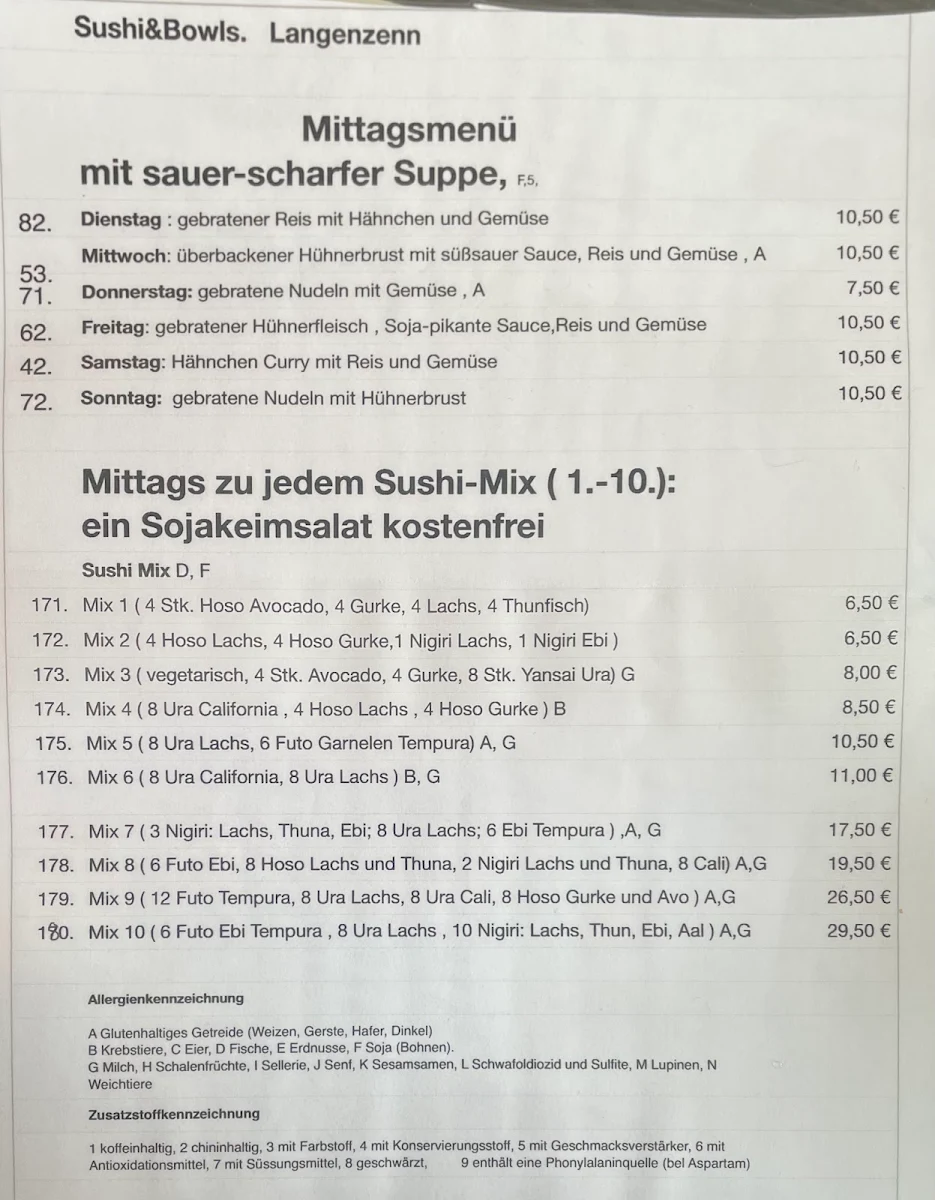 Speisekarte, Sushi&Bowls