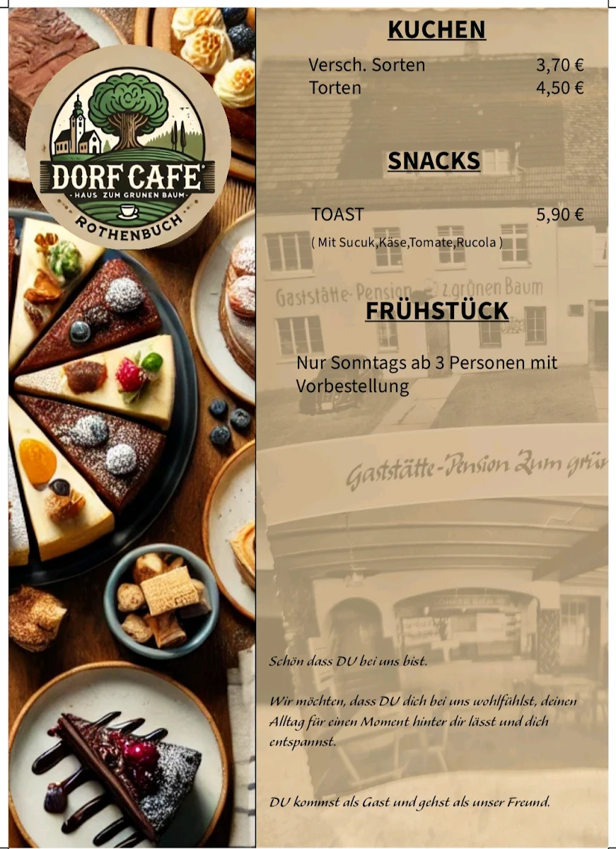 Speisekarte, Dorfcafe - Zum Grünen Baum