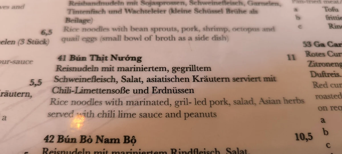 Speisekarte, Noodle Village
