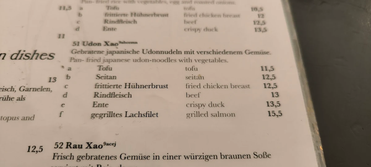 Speisekarte, Noodle Village