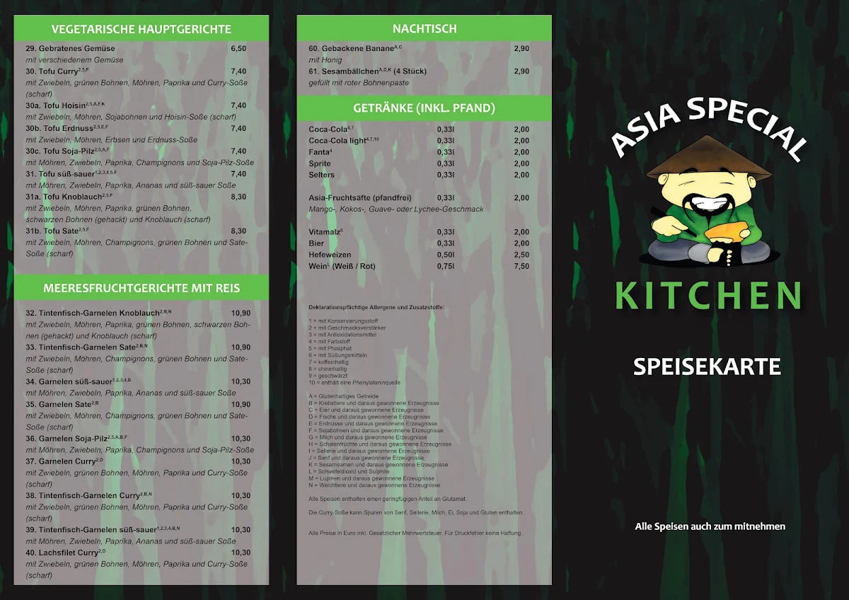 Speisekarte, Asia Special Kitchen