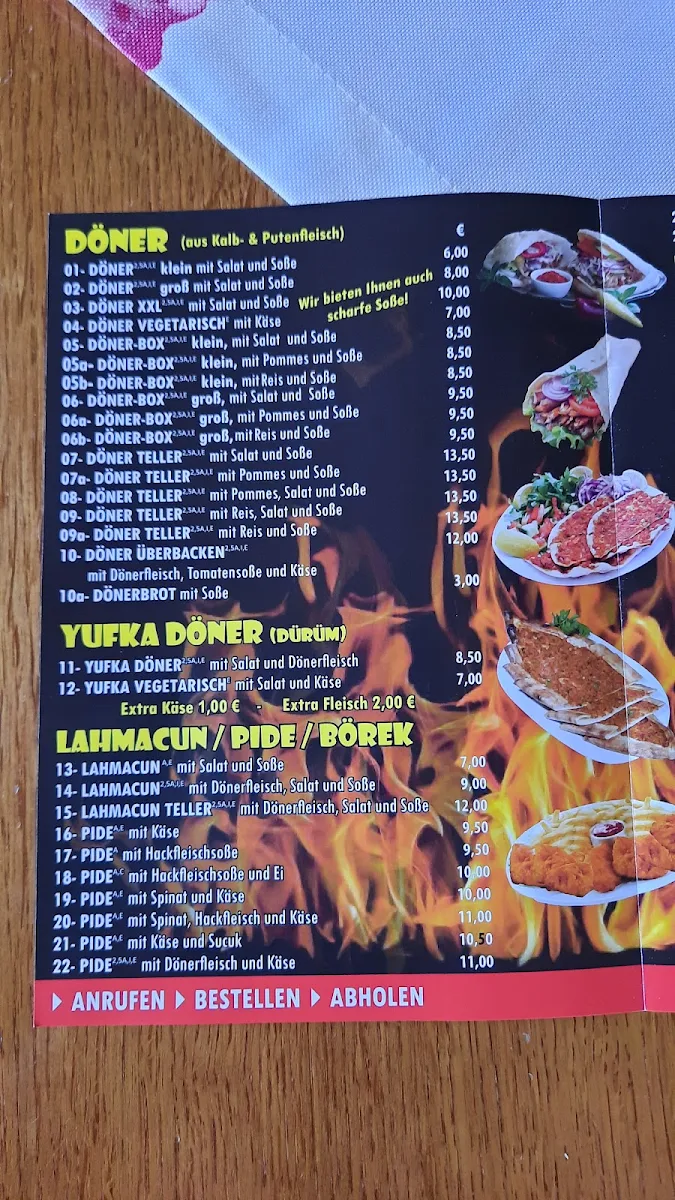 Speisekarte, SONNE Kebap-Haus
