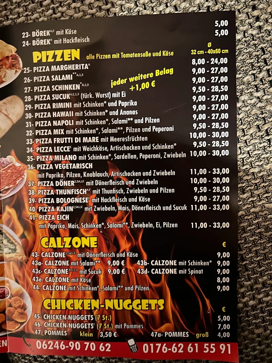 Speisekarte, SONNE Kebap-Haus