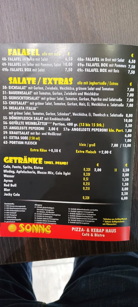 Speisekarte, SONNE Kebap-Haus