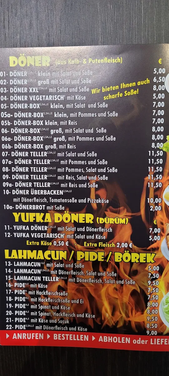 Speisekarte, SONNE Kebap-Haus