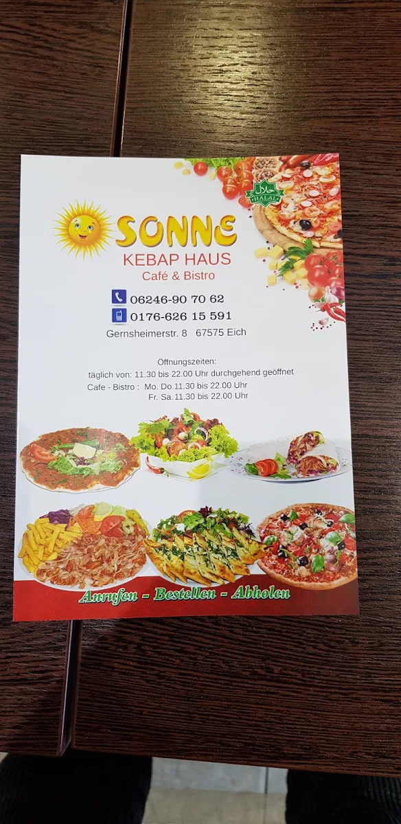 Speisekarte, SONNE Kebap-Haus