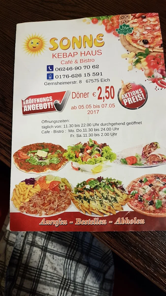 Speisekarte, SONNE Kebap-Haus