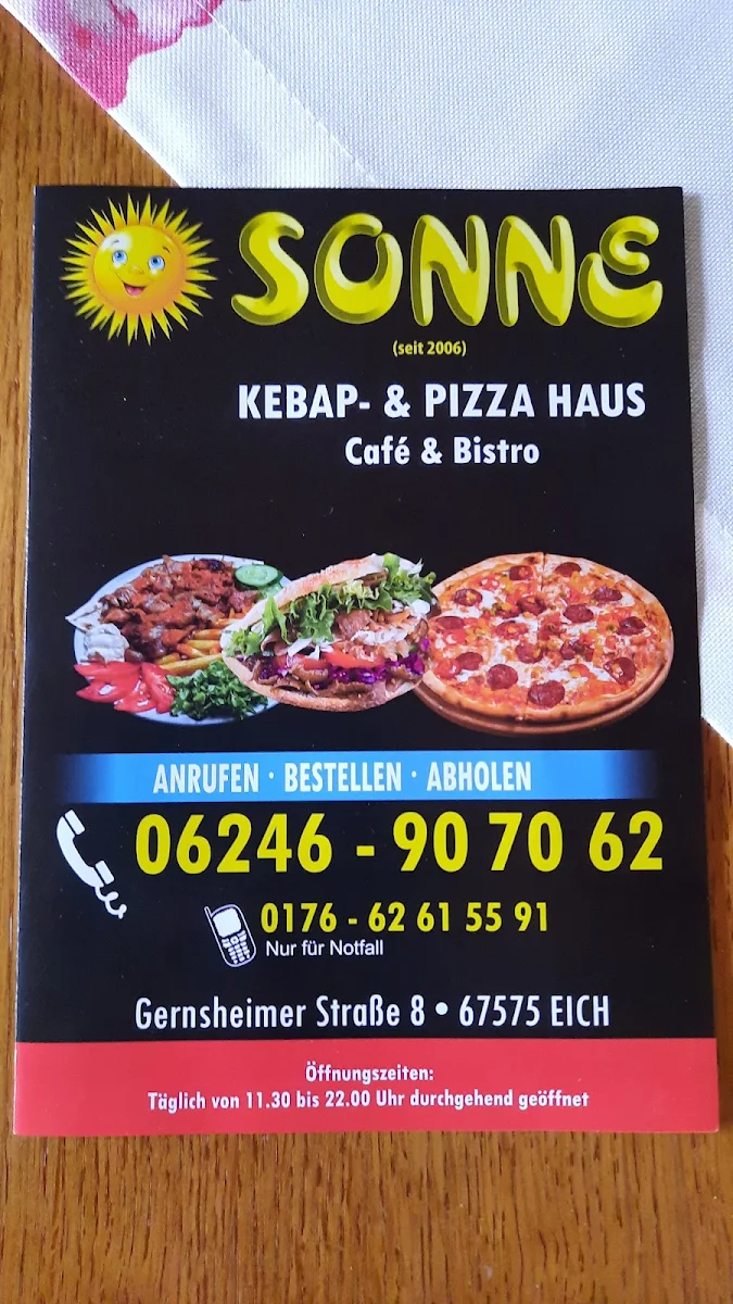 Speisekarte, SONNE Kebap-Haus