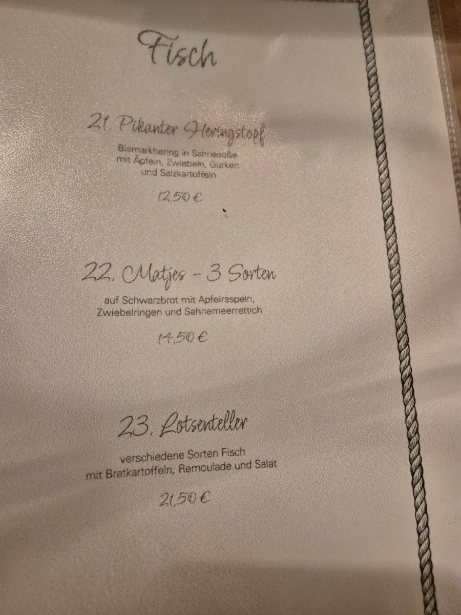 Speisekarte, Am Kamin
