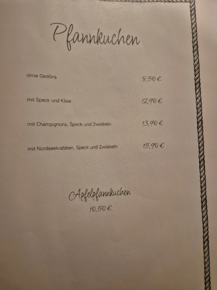 Speisekarte, Am Kamin