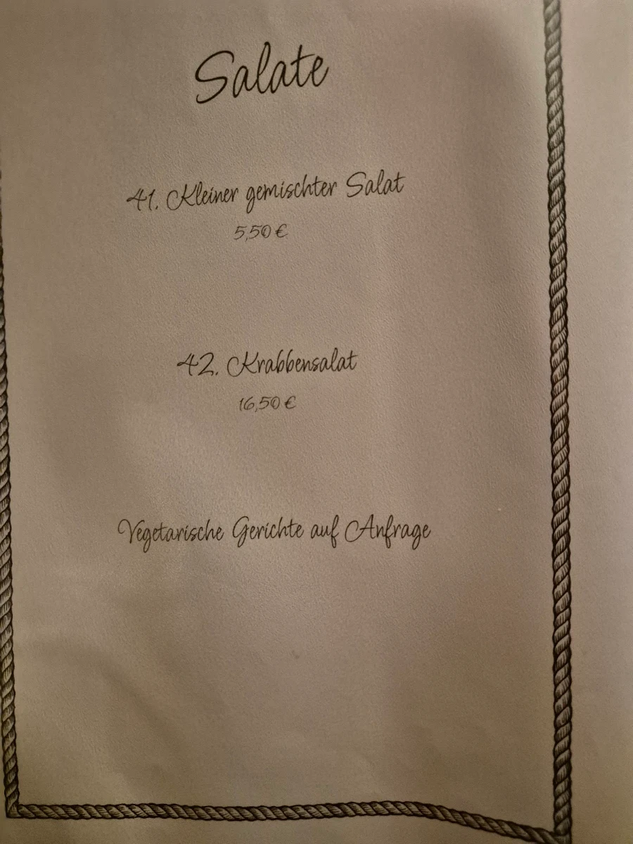Speisekarte, Am Kamin