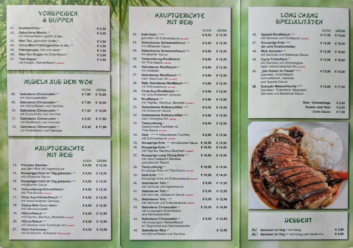 Speisekarte, Asia Snack Bar